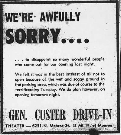 Bel-Aire Twin Drive In - General Custer Drive-In Ad 5-25-55